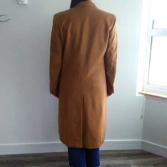 Loro Piana Hugo Boss vintage men's wool camel tan long trench coat peacoat  Lrg - Picture 2 of 16